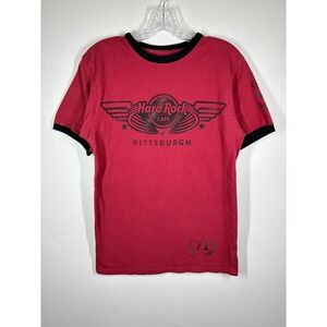 Hard Rock Cafe Pittsburgh Ringer Graphic T-Shirt Red Black Small Music Travel